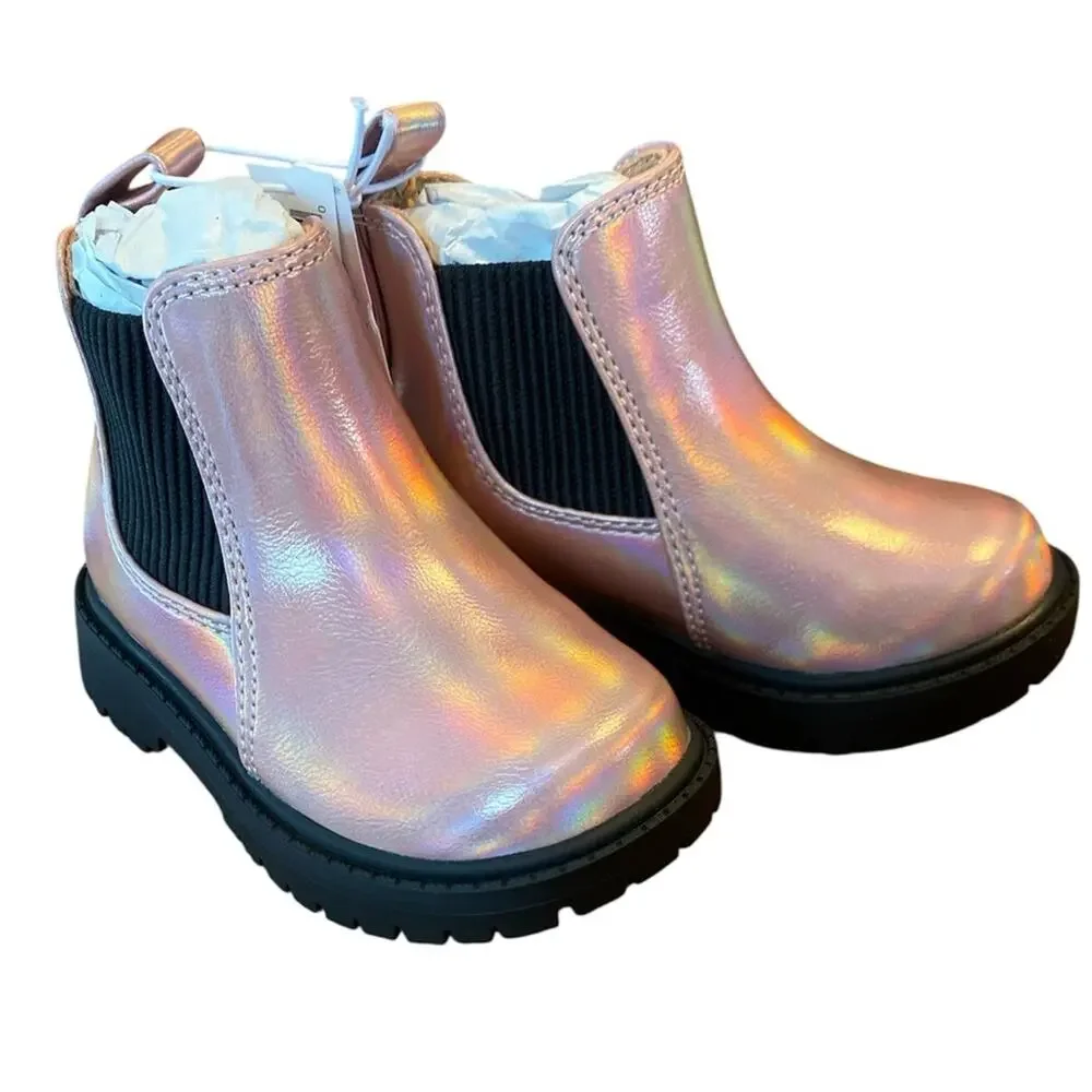 Old Navy Pink Metallic Faux Leather Chelsea Boots